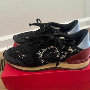 Valentino Black Lace-Embellished Sneakers